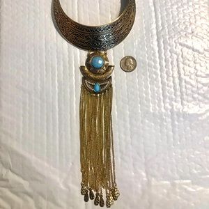 Festive fun choker style necklace, turquoise, rhinestones